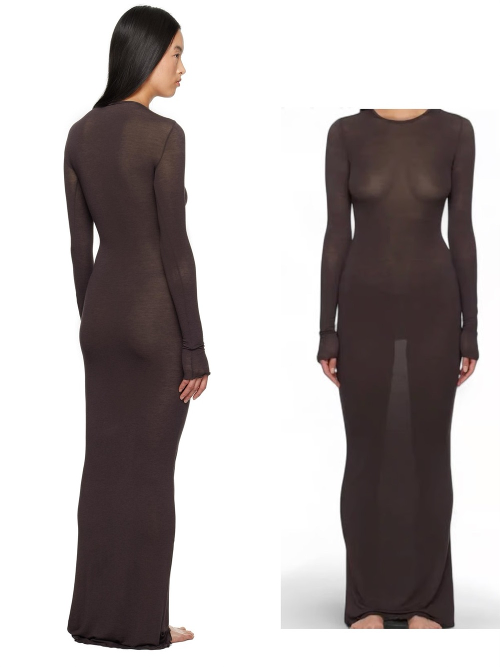 NWOT SKIMS SHEER MODAL LONG SLEEVE LONG DRESS in phoenix brown - Picture 2 of 3